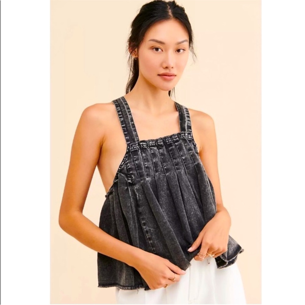 Free People Marina Denim Top in Washed Black